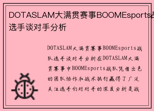 DOTASLAM大满贯赛事BOOMEsports战队选手谈对手分析